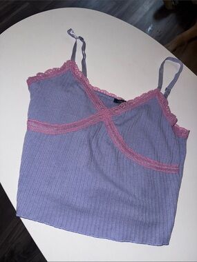 Lavender Lace-Trim Ribbed Cami Top - Women
